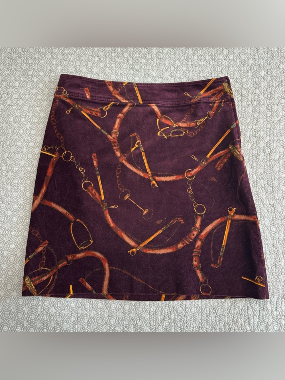 TALBOTS Corduroy Horse Bit Equestrian Mini Skirt Preppy Classic Burgundy Size 8